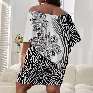 Afro Zebra Mix Paisley Tribal Pattern Off Shoulder Short Dress