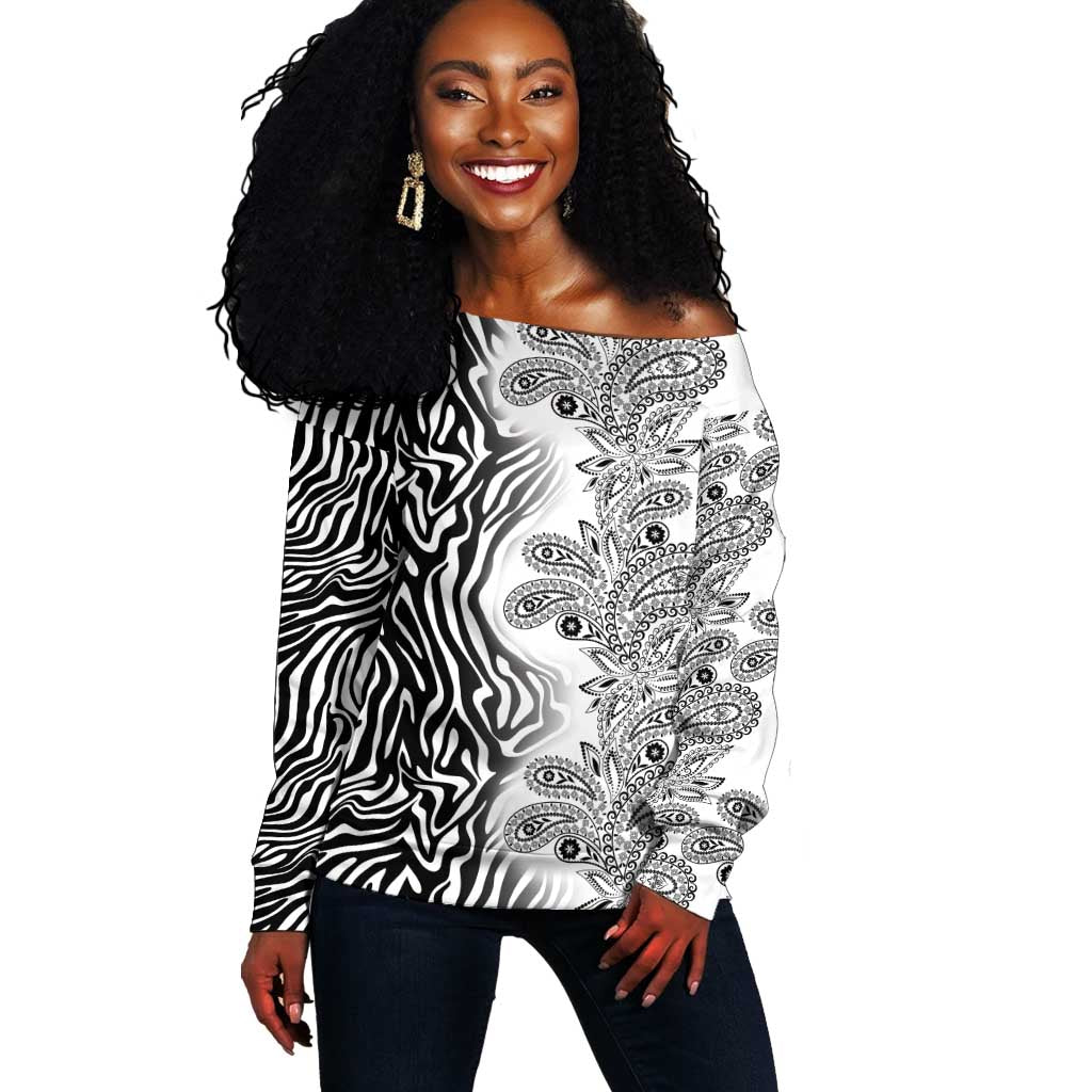 Afro Zebra Mix Paisley Tribal Pattern Off Shoulder Sweater