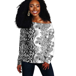 Afro Zebra Mix Paisley Tribal Pattern Off Shoulder Sweater