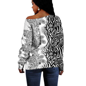 Afro Zebra Mix Paisley Tribal Pattern Off Shoulder Sweater