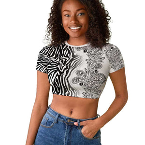 Afro Zebra Mix Paisley Tribal Pattern Raglan Cropped T shirt