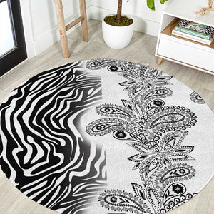 Afro Zebra Mix Paisley Tribal Pattern Round Carpet