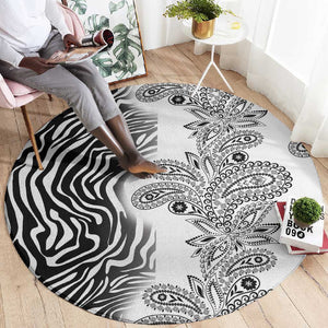 Afro Zebra Mix Paisley Tribal Pattern Round Carpet