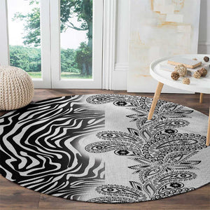 Afro Zebra Mix Paisley Tribal Pattern Round Carpet