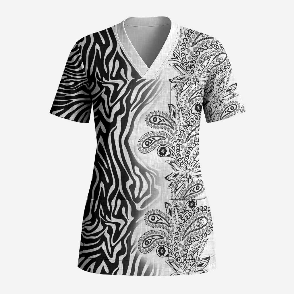 Africa Zebra Mix Paisley Tribal Pattern Scrub Top