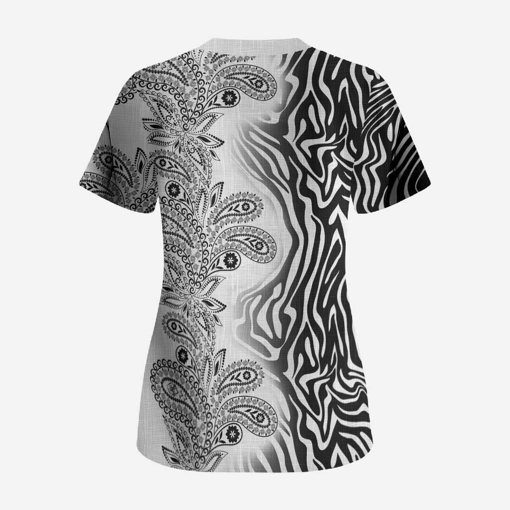 Africa Zebra Mix Paisley Tribal Pattern Scrub Top