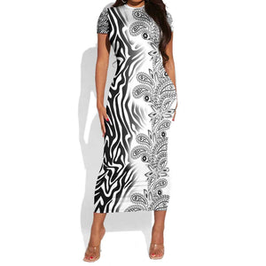 Afro Zebra Mix Paisley Tribal Pattern Short Sleeve Bodycon Dress