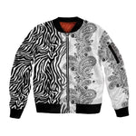 Afro Zebra Mix Paisley Tribal Pattern Sleeve Zip Bomber Jacket