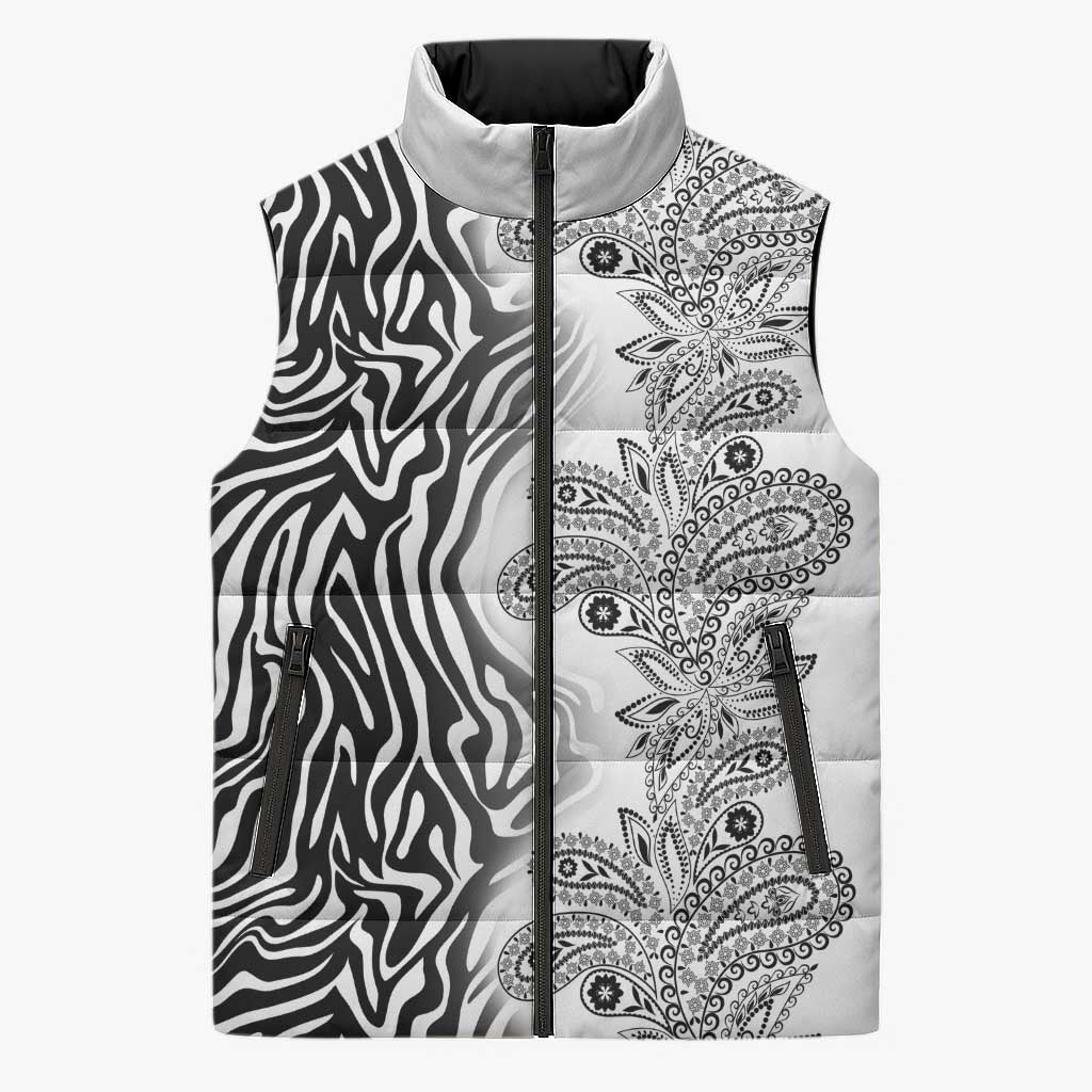 Africa Zebra Mix Paisley Tribal Pattern Sleeveless Puffer Jacket