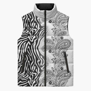 Africa Zebra Mix Paisley Tribal Pattern Sleeveless Puffer Jacket