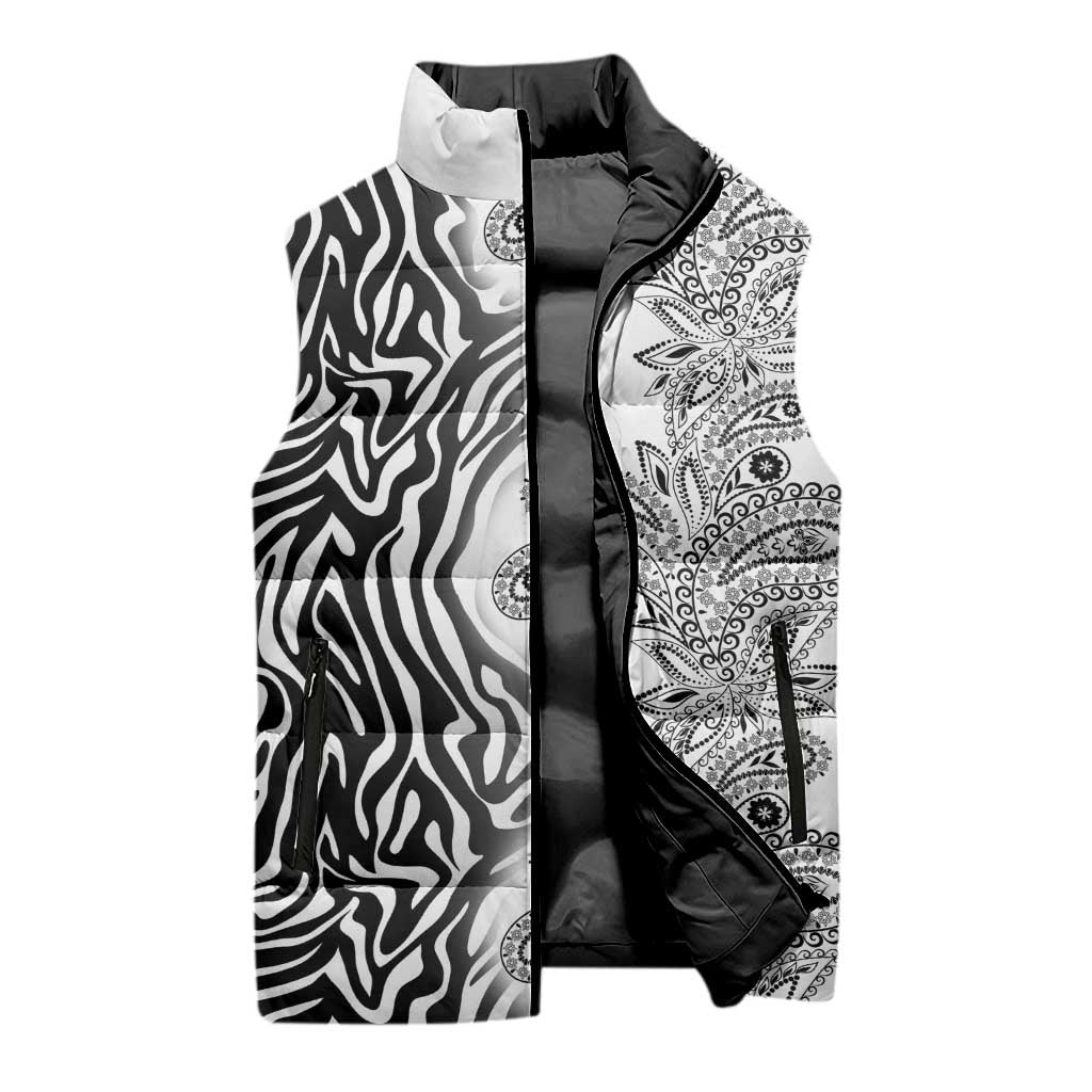 Africa Zebra Mix Paisley Tribal Pattern Sleeveless Puffer Jacket
