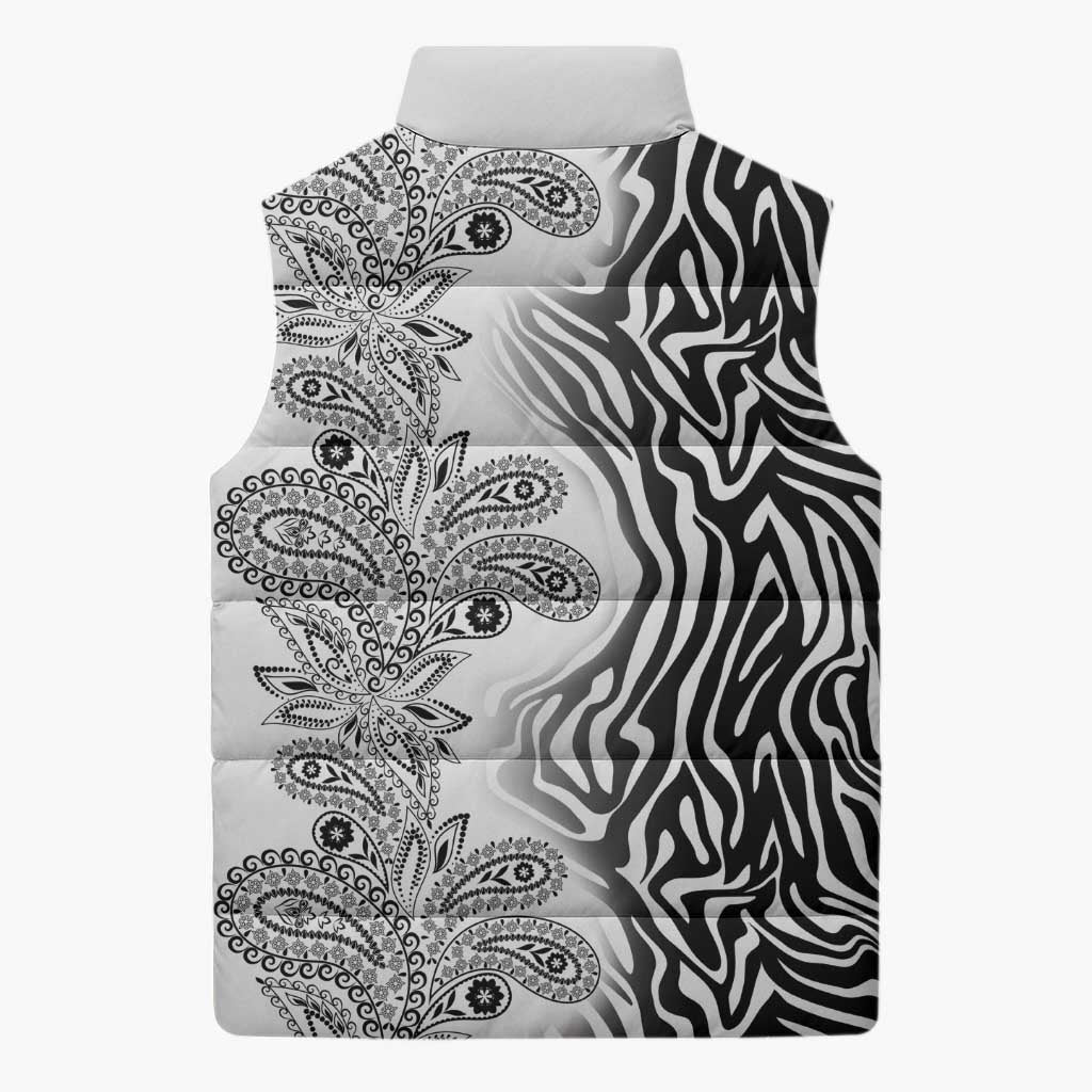 Africa Zebra Mix Paisley Tribal Pattern Sleeveless Puffer Jacket