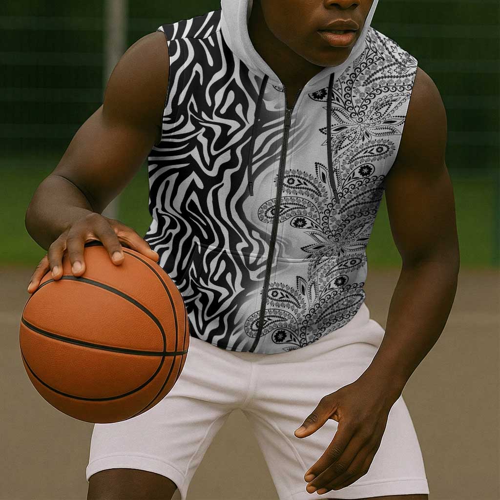 Afro Zebra Mix Paisley Tribal Pattern Sleeveless Zip Hoodie - African Pride