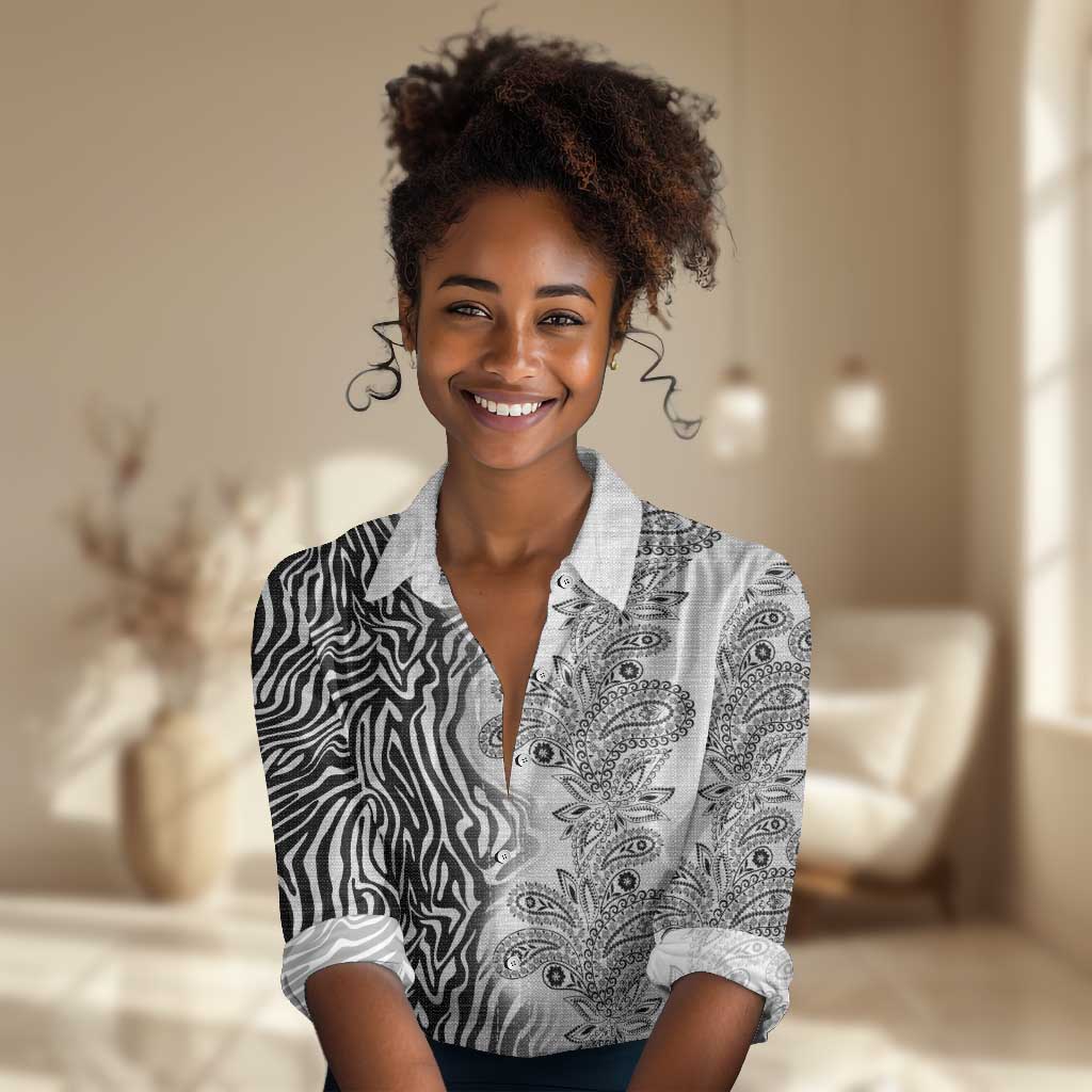 Afro Zebra Mix Paisley Tribal Pattern Women Casual Shirt