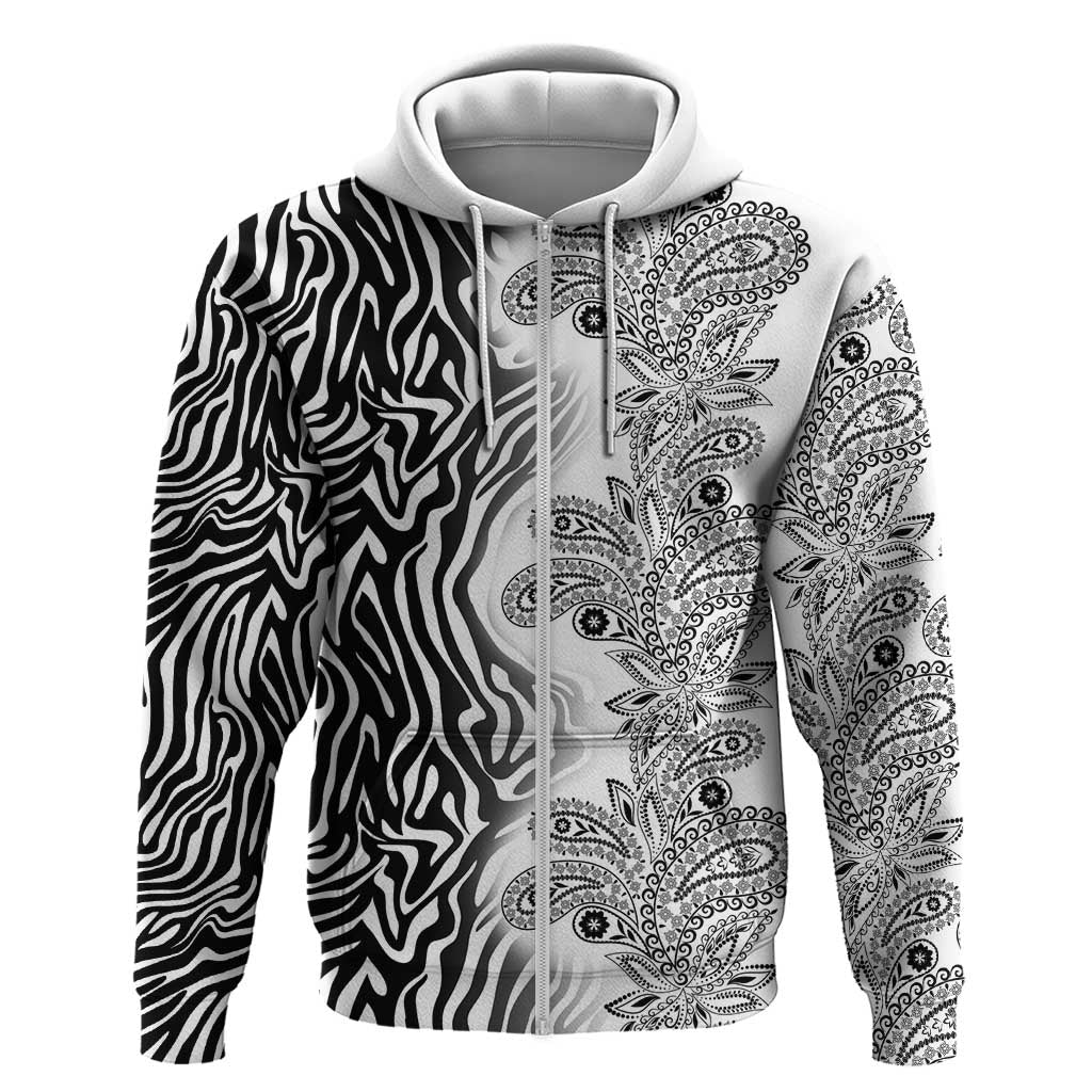 Afro Zebra Mix Paisley Tribal Pattern Zip Hoodie