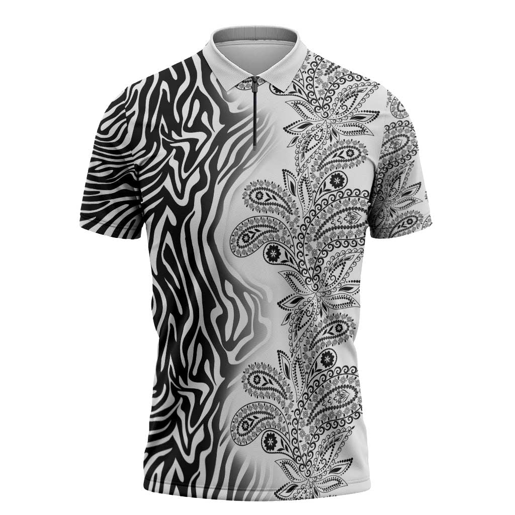 Africa Zebra Mix Paisley Tribal Pattern Zipper Polo Shirt