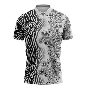 Africa Zebra Mix Paisley Tribal Pattern Zipper Polo Shirt