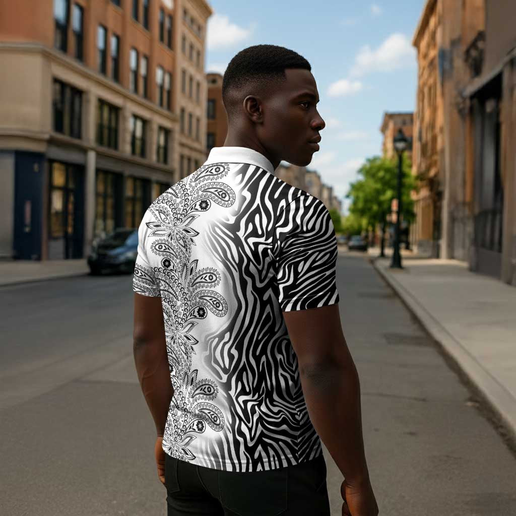 Africa Zebra Mix Paisley Tribal Pattern Zipper Polo Shirt