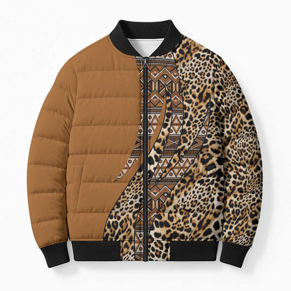 Africa Leopard Mix Native Tribal Pattern Bomber Puffer Jacket