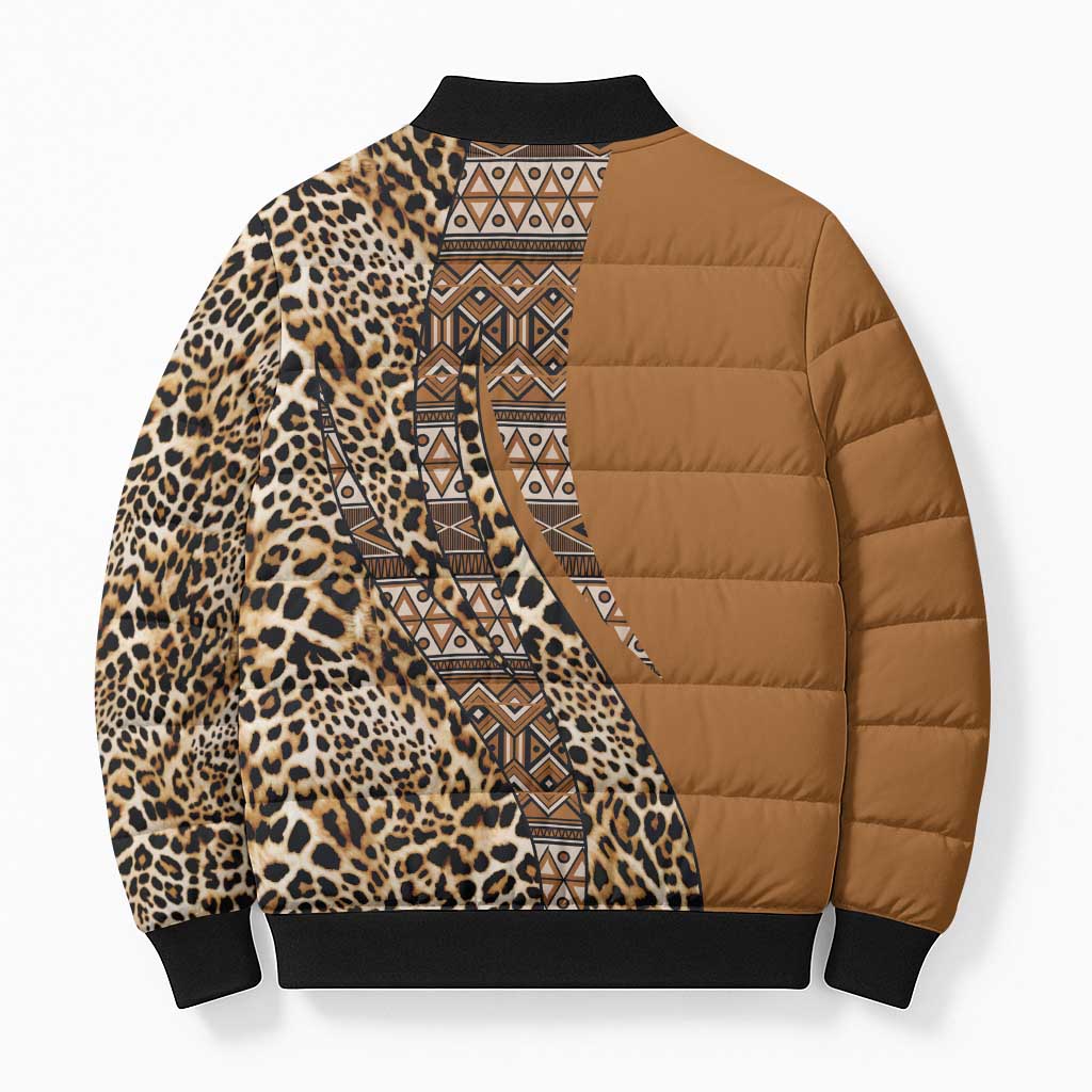 Africa Leopard Mix Native Tribal Pattern Bomber Puffer Jacket