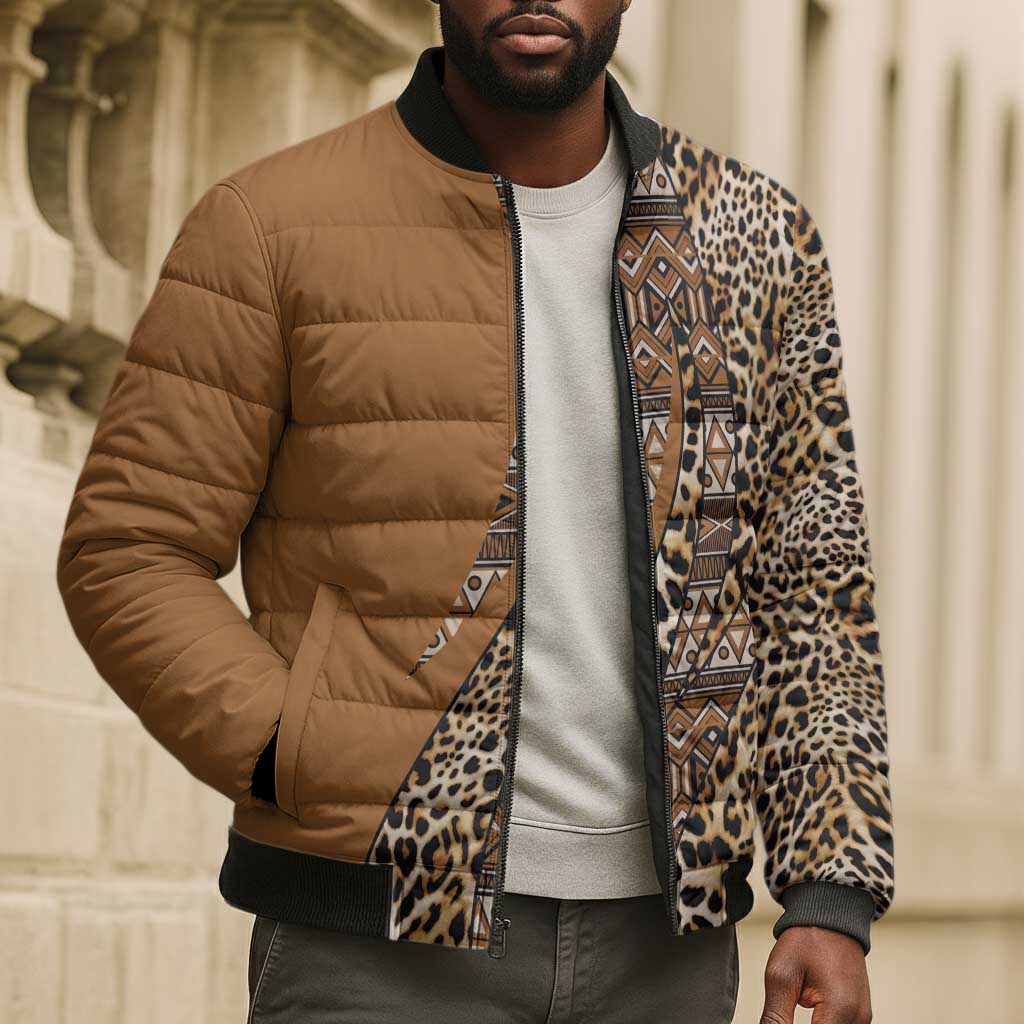 Africa Leopard Mix Native Tribal Pattern Bomber Puffer Jacket