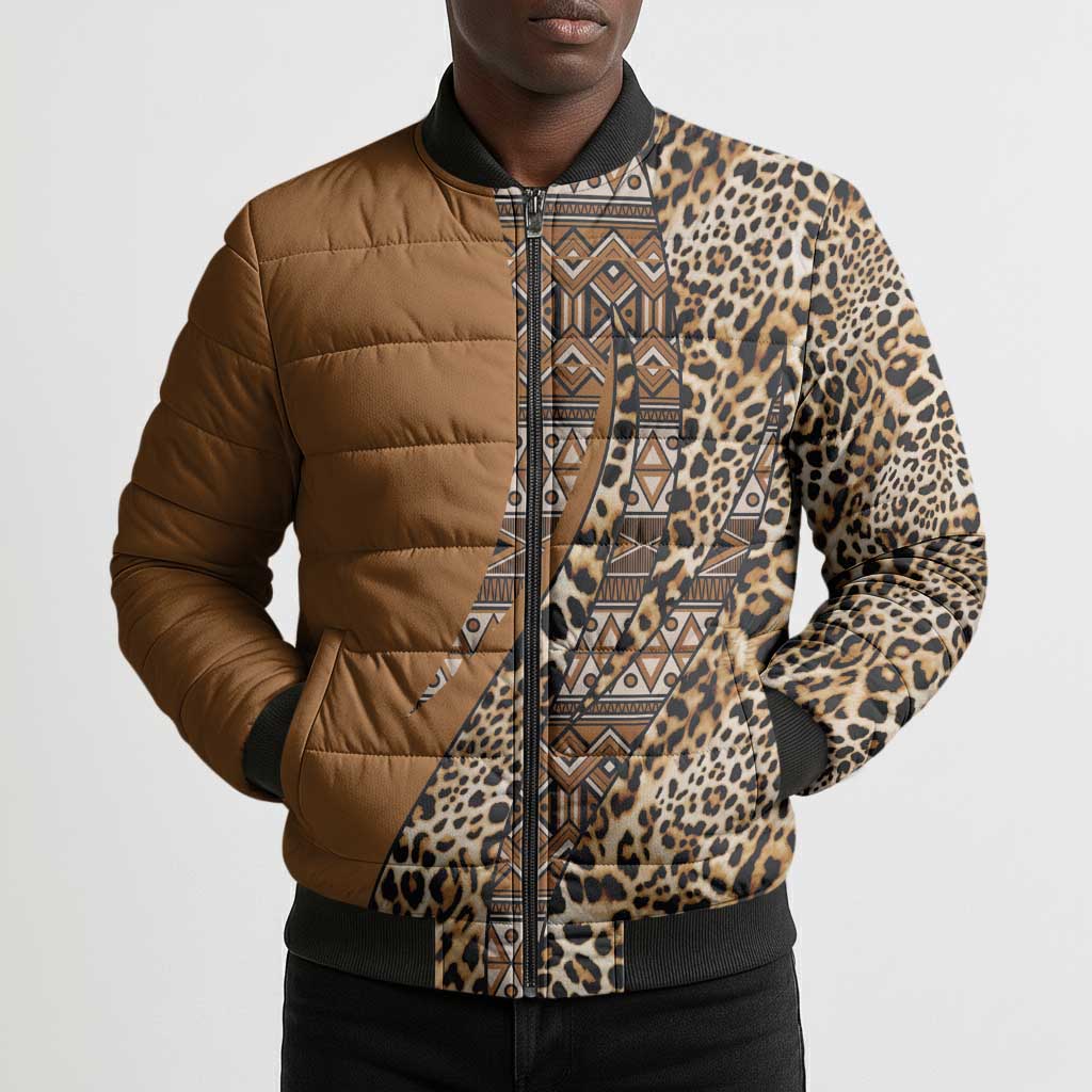 Africa Leopard Mix Native Tribal Pattern Bomber Puffer Jacket