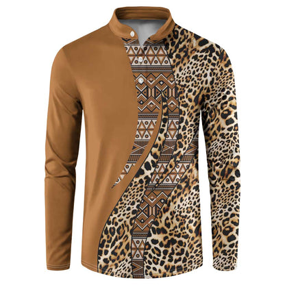 Africa Leopard Mix Native Tribal Pattern Button Sweatshirt