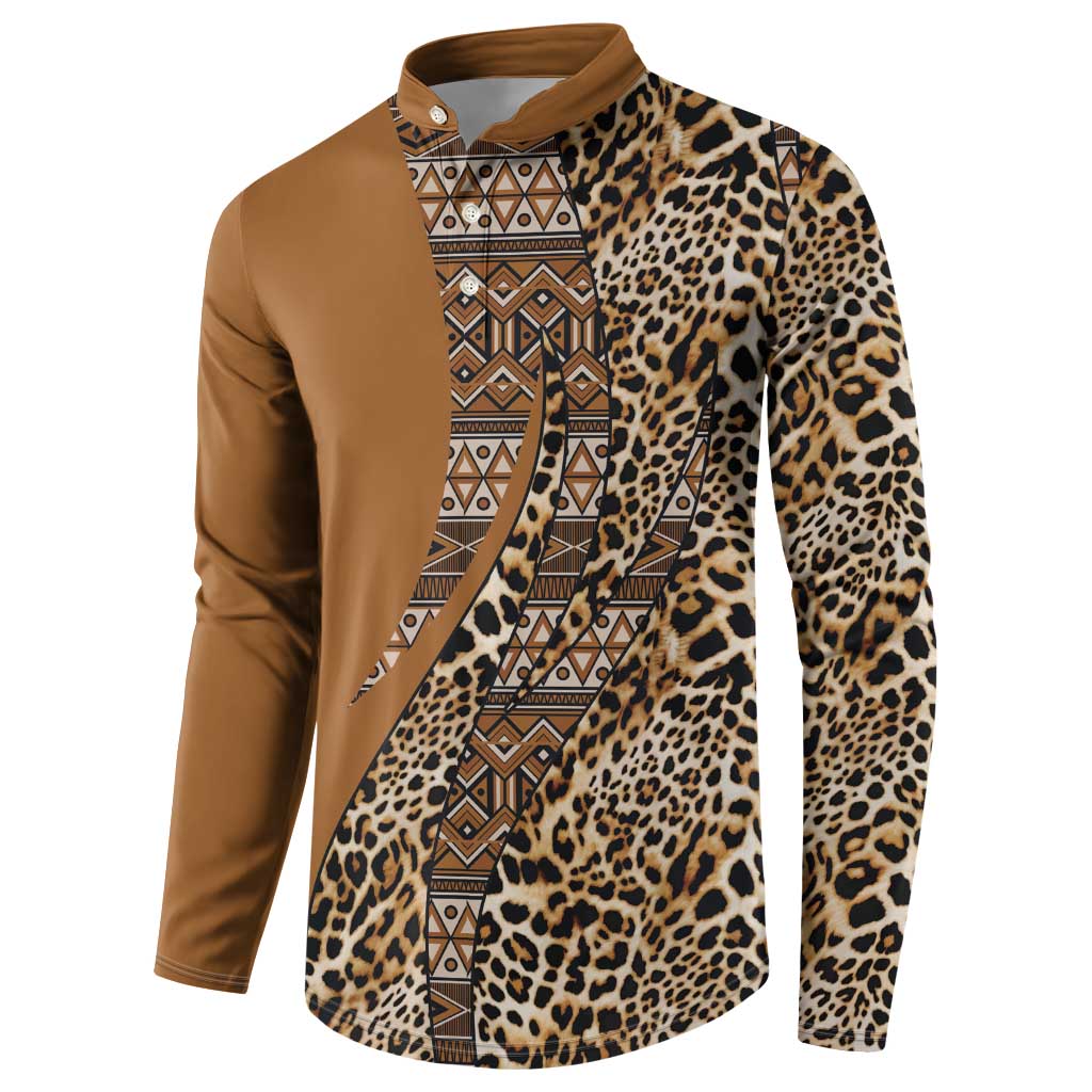Africa Leopard Mix Native Tribal Pattern Button Sweatshirt
