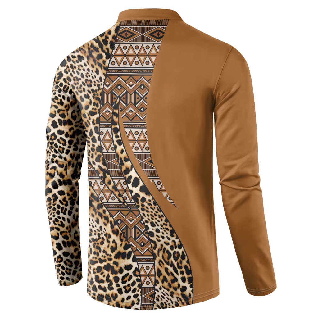 Africa Leopard Mix Native Tribal Pattern Button Sweatshirt