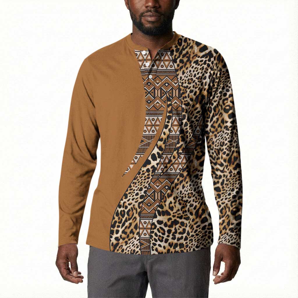 Africa Leopard Mix Native Tribal Pattern Button Sweatshirt