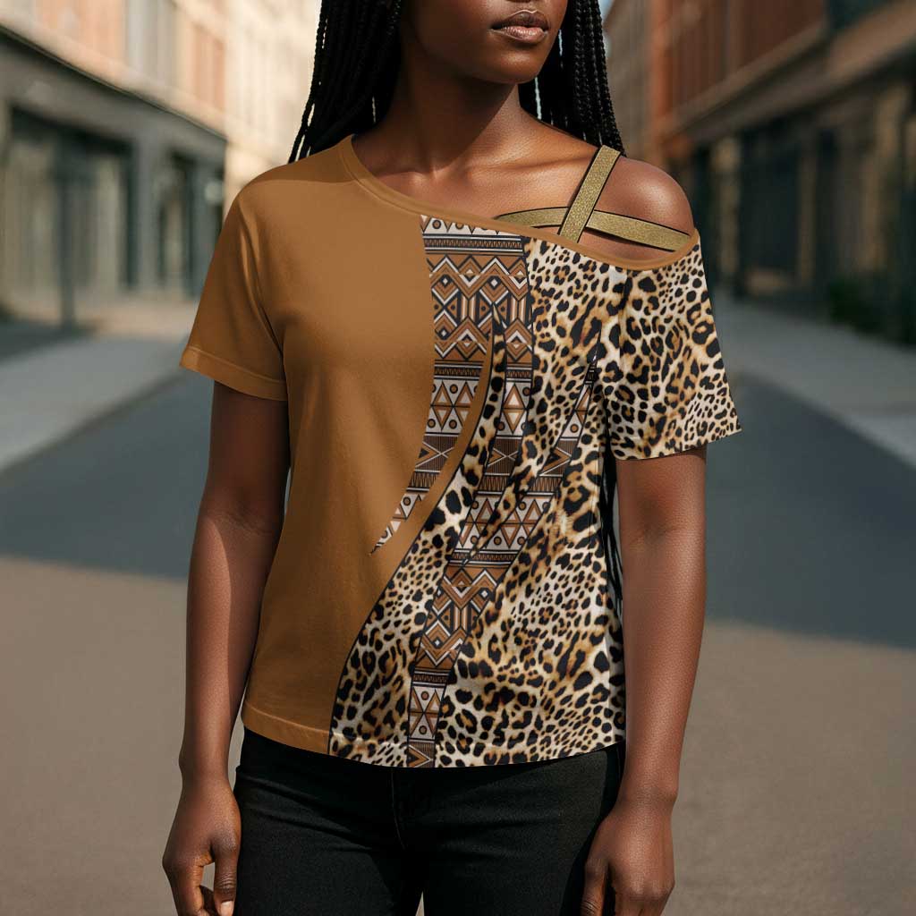 Africa Leopard Mix Native Tribal Pattern Cross Shoulder Shirt