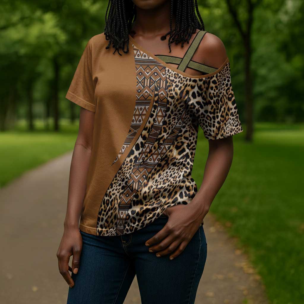 Africa Leopard Mix Native Tribal Pattern Cross Shoulder Shirt