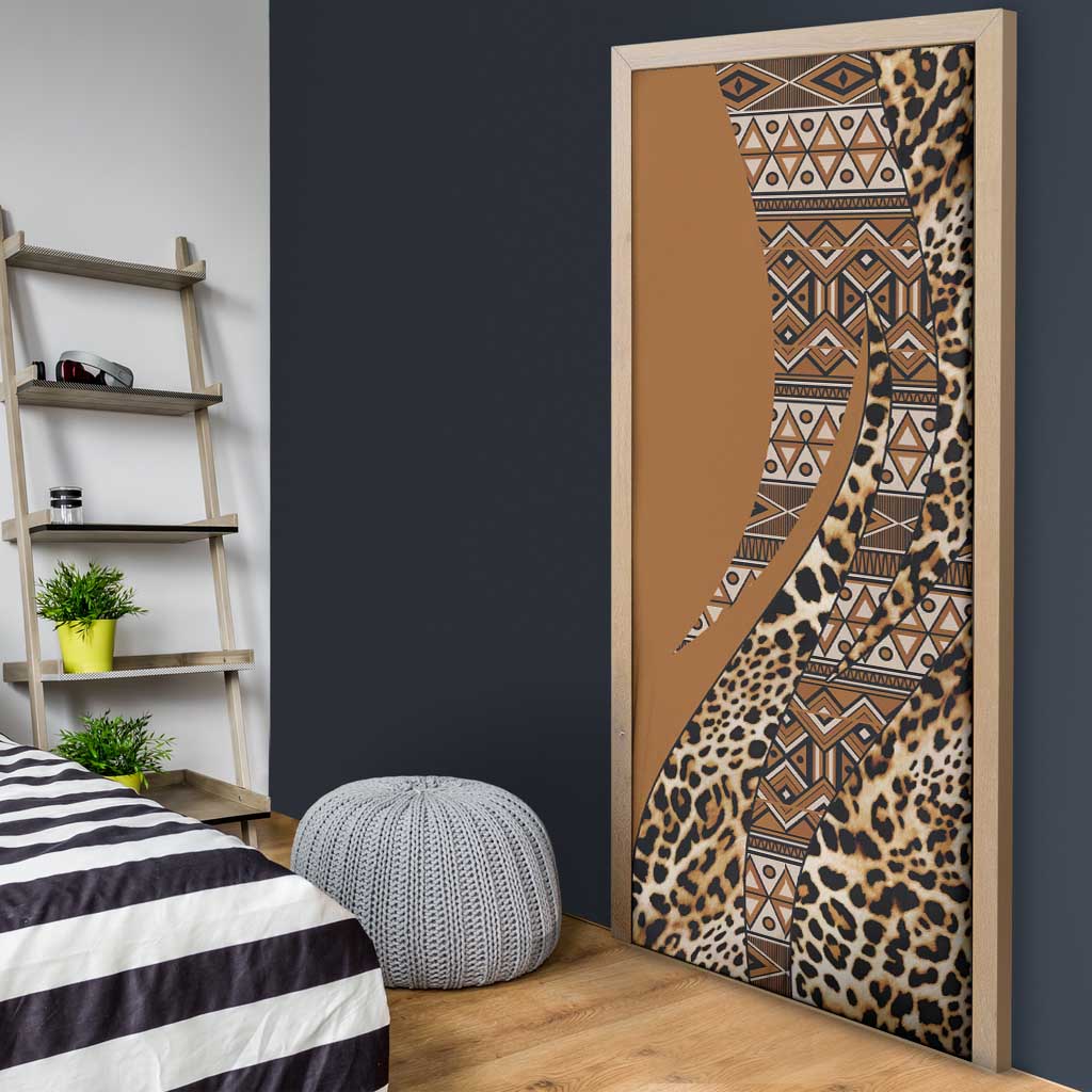 Africa Leopard Mix Native Tribal Pattern Door Cover