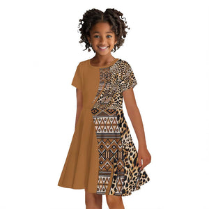 Afro Leopard Mix Native Tribal Pattern Kid Short Sleeve Dress