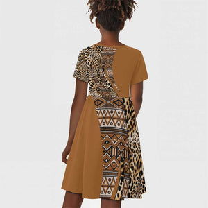 Afro Leopard Mix Native Tribal Pattern Kid Short Sleeve Dress