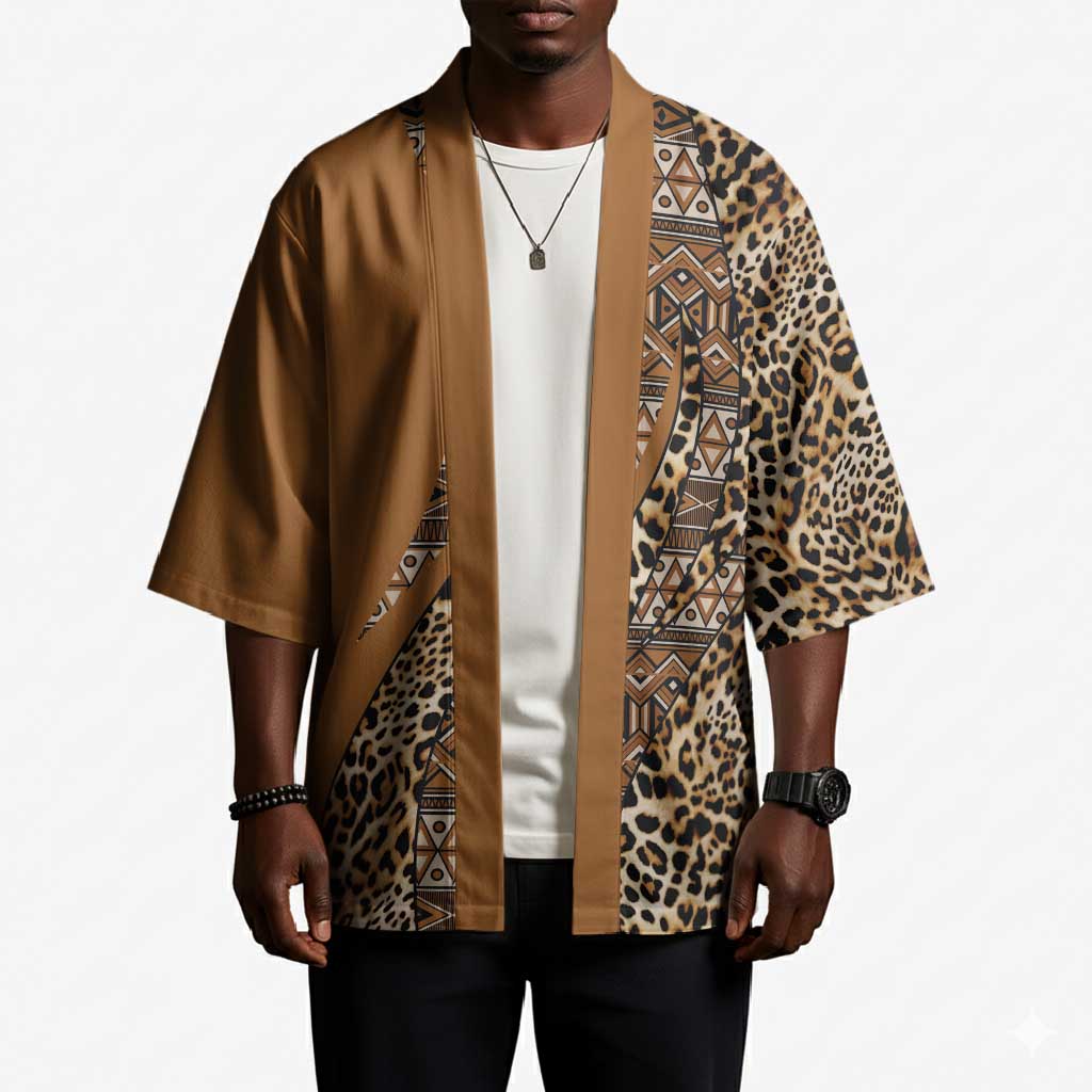 Africa Leopard Mix Native Tribal Pattern Kimono