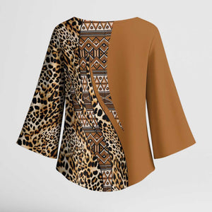 Africa Leopard Mix Native Tribal Pattern Kimono Sleeve Blouse