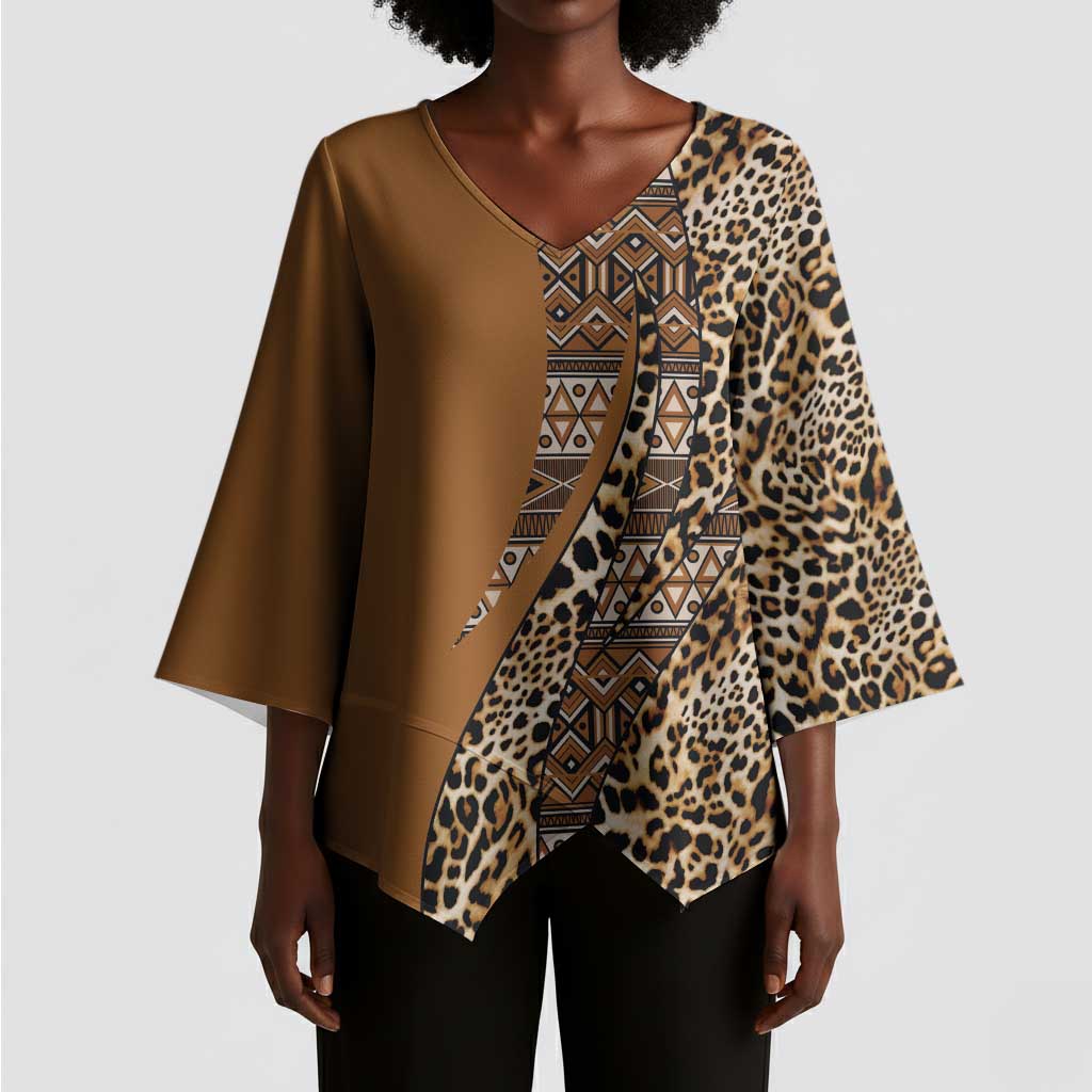 Africa Leopard Mix Native Tribal Pattern Kimono Sleeve Blouse