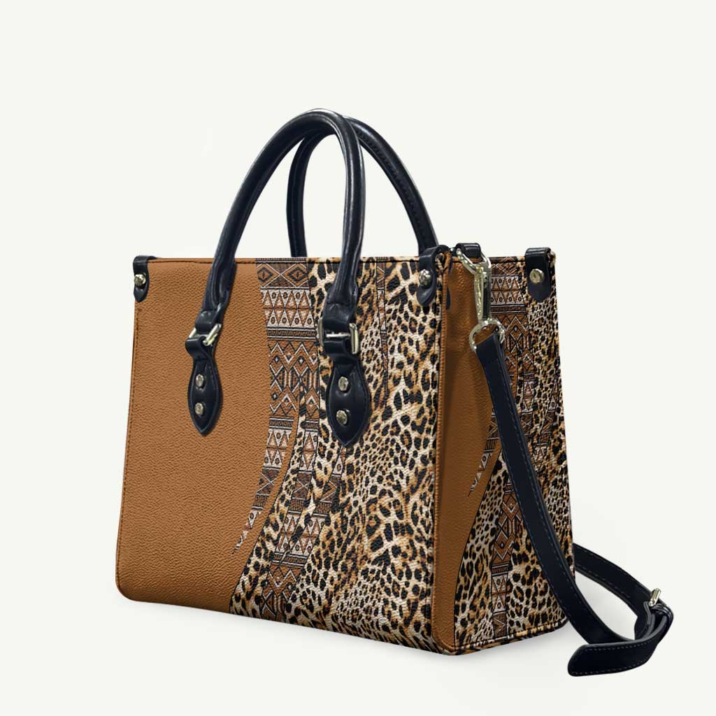 Africa Leopard Mix Native Tribal Pattern Leather Bag