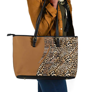 Afro Leopard Mix Native Tribal Pattern Leather Tote Bag