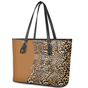 Afro Leopard Mix Native Tribal Pattern Leather Tote Bag