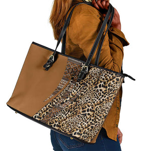 Afro Leopard Mix Native Tribal Pattern Leather Tote Bag