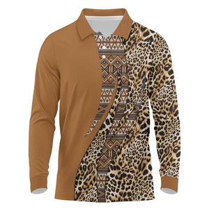 Afro Leopard Mix Native Tribal Pattern Long Sleeve Polo Shirt