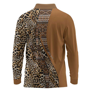 Afro Leopard Mix Native Tribal Pattern Long Sleeve Polo Shirt