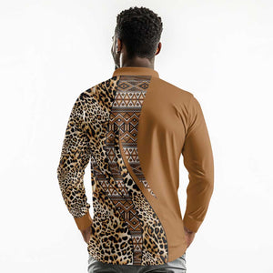 Afro Leopard Mix Native Tribal Pattern Long Sleeve Polo Shirt