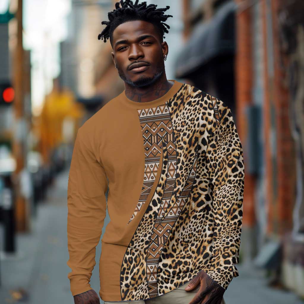 Afro Leopard Mix Native Tribal Pattern Long Sleeve Shirt LT9