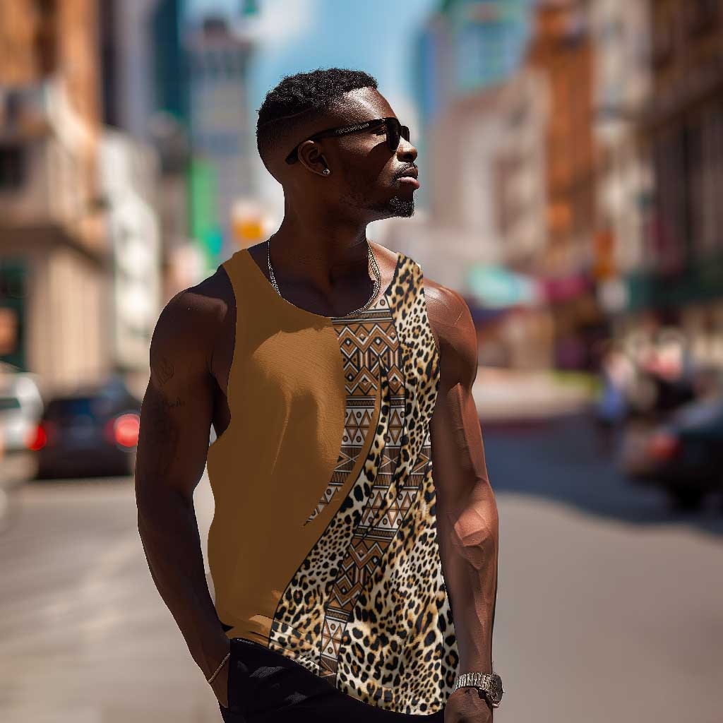 Afro Leopard Mix Native Tribal Pattern Men Tank Top