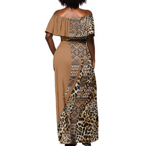 Afro Leopard Mix Native Tribal Pattern Off Shoulder Maxi Dress