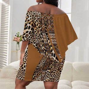 Afro Leopard Mix Native Tribal Pattern Off Shoulder Short Dress