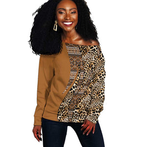 Afro Leopard Mix Native Tribal Pattern Off Shoulder Sweater